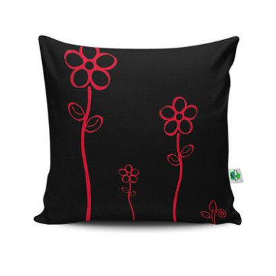 Detalhes do produto Almofada floral preta e vermelha