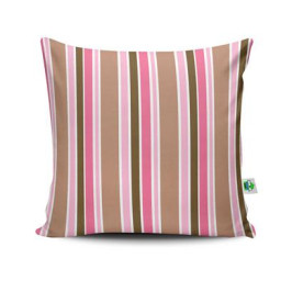 Almofada decorativa listrada marrom e rosa - Foto 1