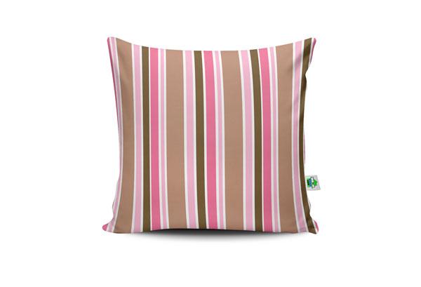 Almofada decorativa listrada marrom e rosa